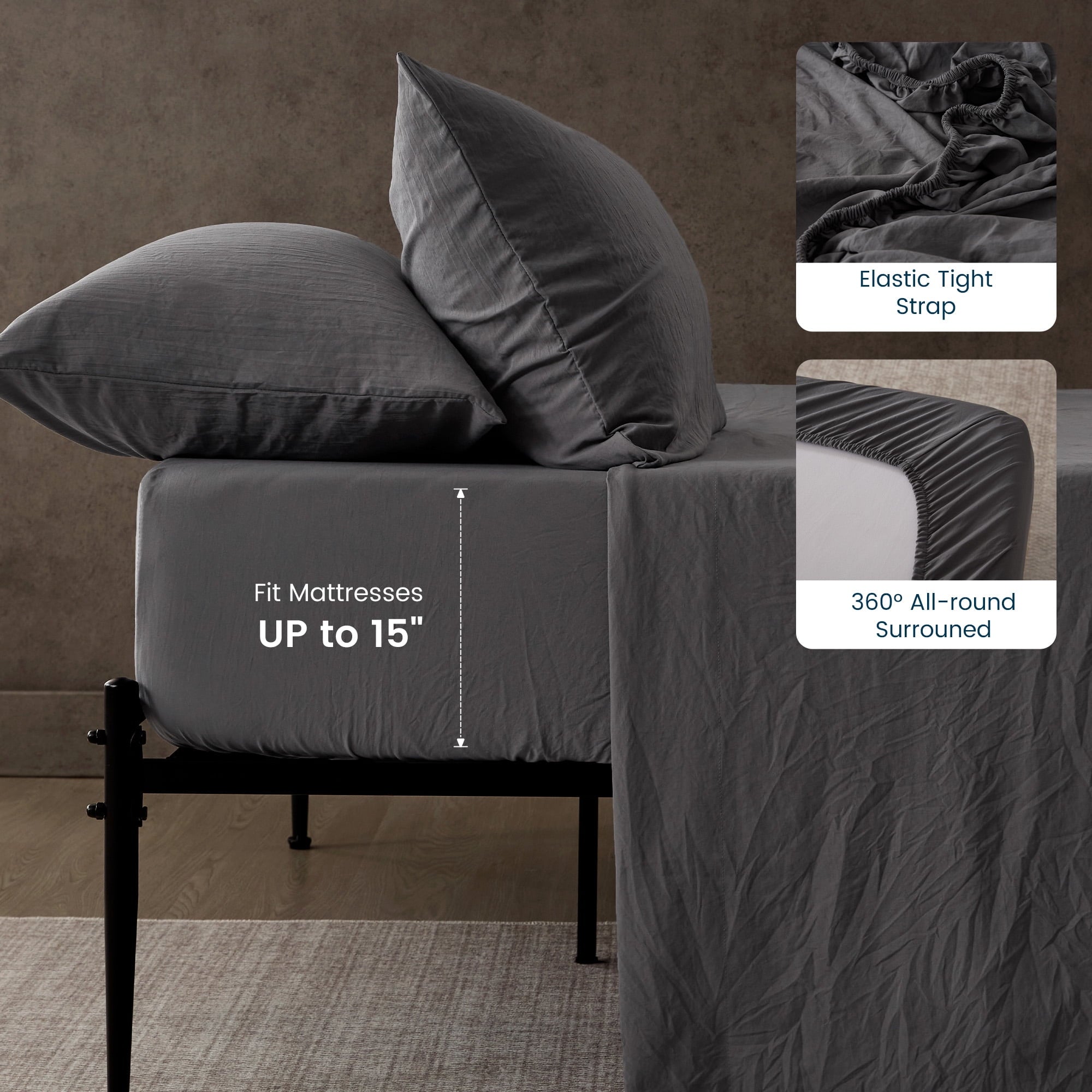 Cooling Sateen Bed Sheets - Full Size Bed Sheets - Washed Microfiber - 4 Piece Hotel Luxury Bedding Sheets with Fitted Sheet, Flat S... - Premium Ultra-Soft Pillowcase Pair for Sleeping Detail
