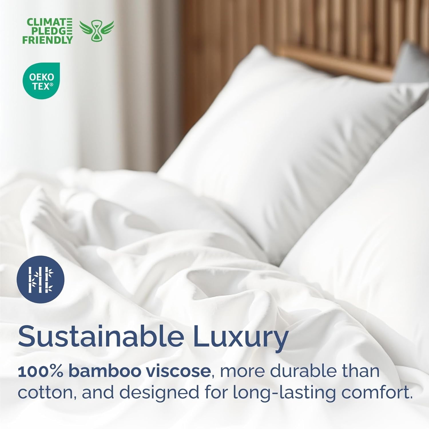 Premium Egyptian Cotton 4-Piece Luxury Bamboo Cooling Sheet Set - Queen Size 100% Bamboo Derived Rayon Premium Bed Sheets, White - Cooling Hotel Quality Bedding Sheets and Pillowcases Detail