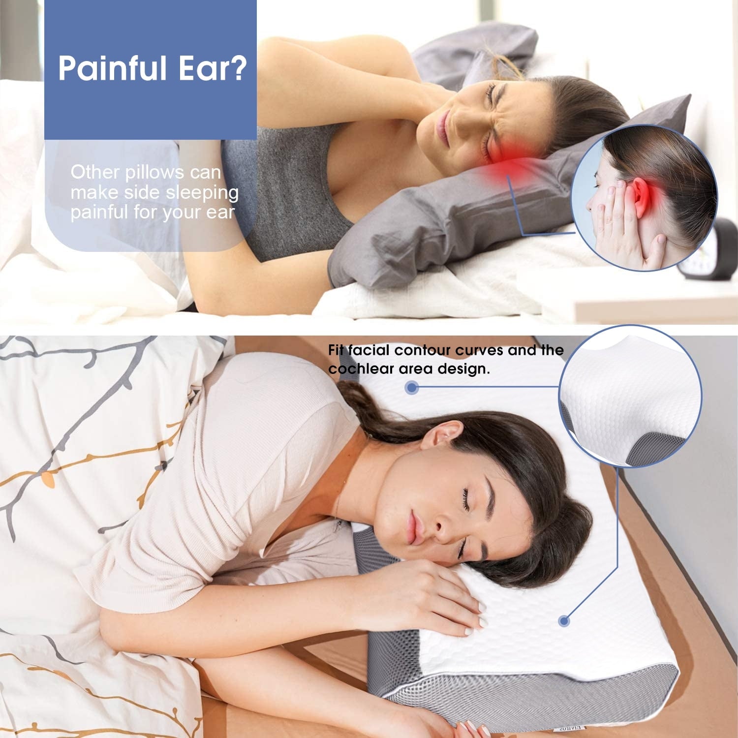 Orthopedic Support Cervical Neck Pillow for Neck Pain Relief, Ergonomic Memory Foam Pillow Bed Pillows for Body Side Back Stomach Sleepi... - Decorative Throw Pillow Cushion for Sofa & Bed Detail