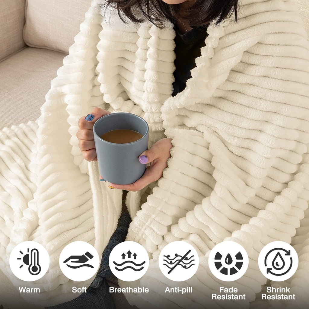 Reversible Sherpa Throw Size Blanket, Extra Soft Lightweight Bed Blanket with Strip , Plush Fuzzy Cozy Throws for Couch, Bed, Sofa Cozy... - Super Soft Reversible Sherpa Flannel Blanket Detail