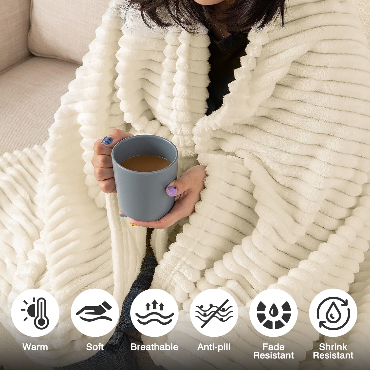 Reversible Sherpa Throw Size Blanket, Extra Soft Lightweight Bed Blanket with Strip , Plush Fuzzy Cozy Throws for Couch, Bed, Sofa Cozy... - Super Soft Reversible Sherpa Flannel Blanket Detail