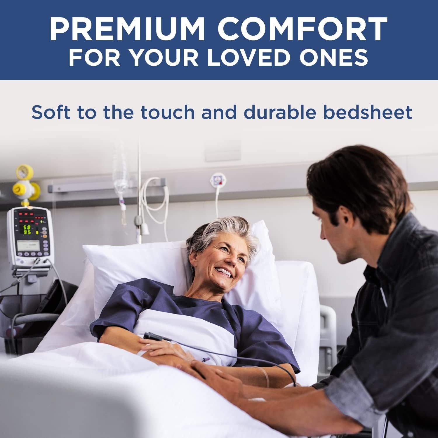 Ultra-Soft 2 Pack Fitted Hospital Bed Sheets with Elastic All Around for a Perfect Fit - Cotton Rich Soft Knitted Jersey Sheet, ... - Breathable Egyptian Cotton Flat & Fitted Sheets Detail