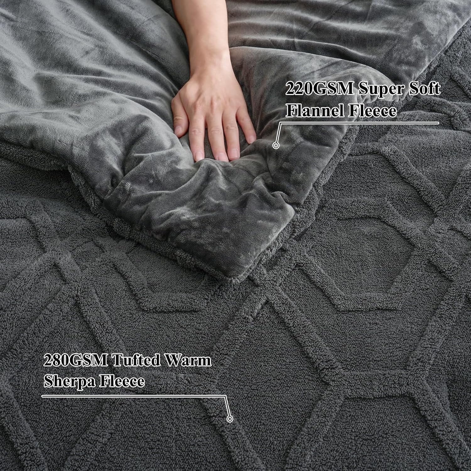 Heavyweight Warmth Warm Sherpa Fleece Queen Comforter Set, 3D Tufted Fluffy Dark Grey Bedding for Winter, Soft 3 Pieces Shaggy Bed Set, ... - All-Season Down Alternative Comforter Insert Detail