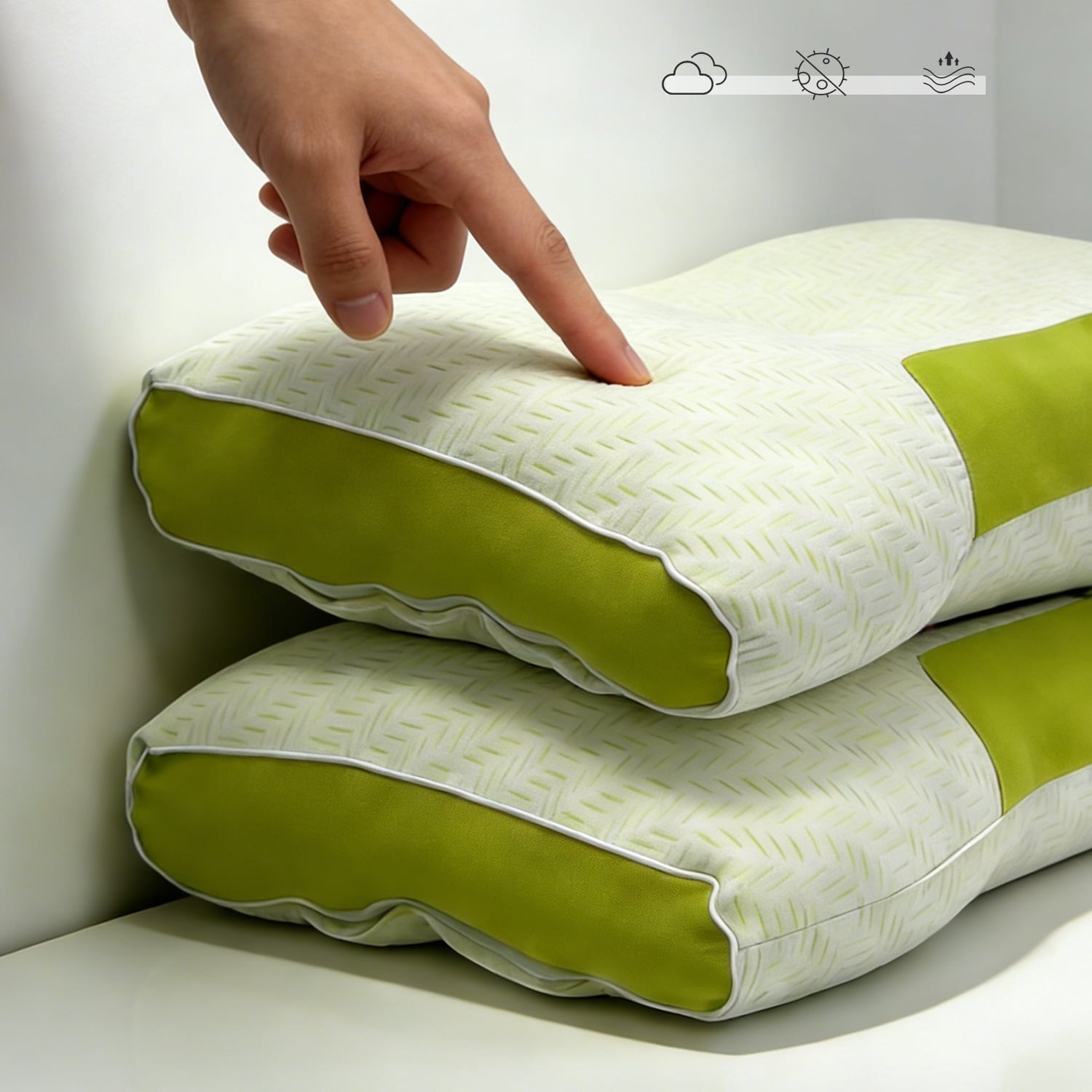 Ergonomic Memory Foam 2-Pack Bamboo Fiber Bed Pillow (29.13" x 18.9") - A-Class Safe and Cooling - Decorative Throw Pillow Cushion for Sofa & Bed Detail