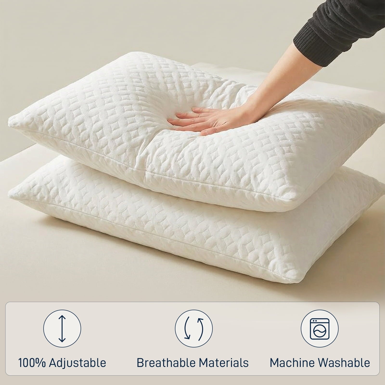 Hotel Collection Bed Pillows Cross Cut Memory Foam For Sleeping,Queen Size Bedding Pillow(White), Original Pillow for Sleeping，Adjusta... - Orthopedic Shredded Foam Bed Pillow Set Detail