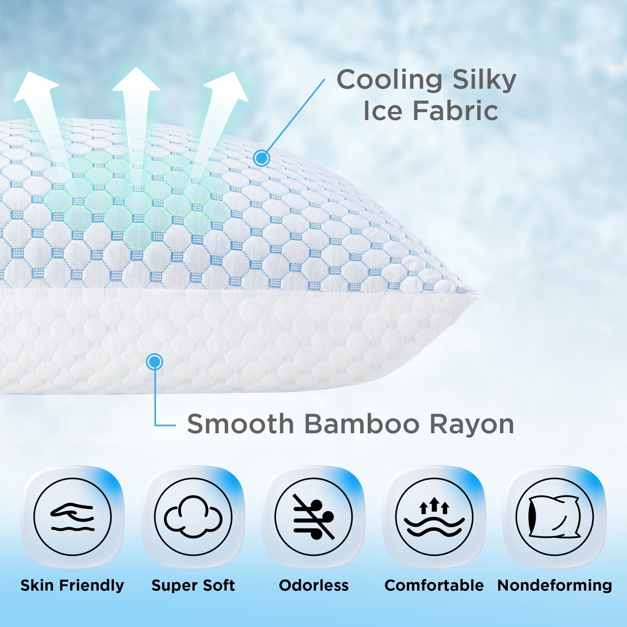 Fluffy Shredded 2 Pack Cooling Pillow for Sleeping, Memory Foam Pillows Cool Bed Pillows Hotel Reversible Pillow with Washable Remova... - Ergonomic Memory Foam Pillow for Neck Pain Support Detail