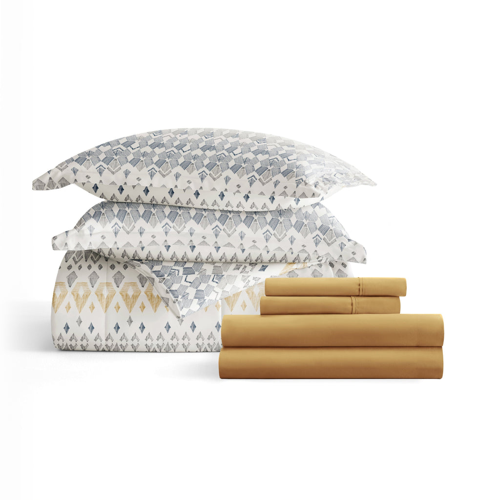 Hypoallergenic Cloud 7 Piece Bedding Bundle, Microfiber Patterned Comforter and Sheet Set, Queen - Hypoallergenic Ultra-Fluffy Quilt for Winter Detail
