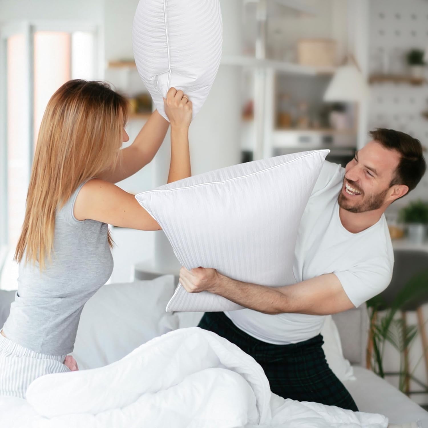 Ergonomic Memory Foam Goose Feather Pillows Queen Size Set of 2, Hotel Down Bed Pillow for Sleeping,Soft 600 TC Cotton Cover - Decorative Throw Pillow Cushion for Sofa & Bed Detail