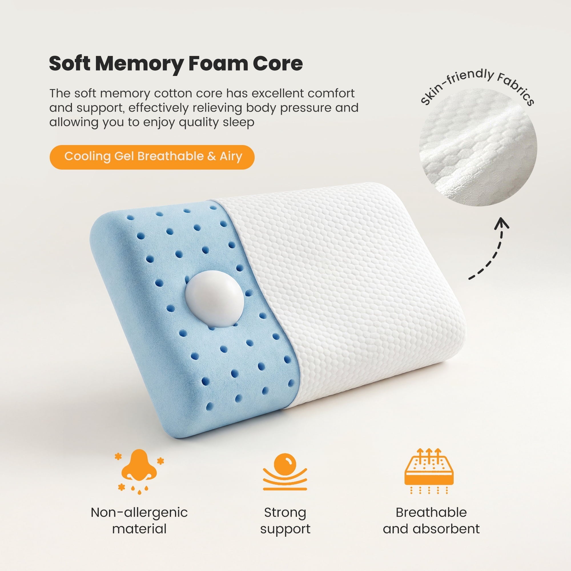 Fluffy Shredded Memory Foam Pillow for Sleeping, Gel Cooling Bed Pillow with Breathable Mesh and Washable Cover for Back and Side Sle... - Hotel Quality Plush Sleeping Pillows Detail