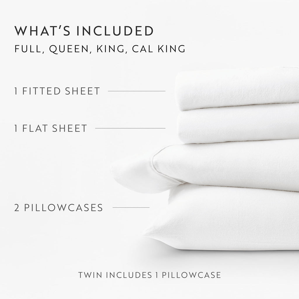 Ultra-Soft 100% Cotton Flannel Bed Sheets Set for Full Size Bedding in White - Luxury Bed Sheet Set with Deep Pockets Detail