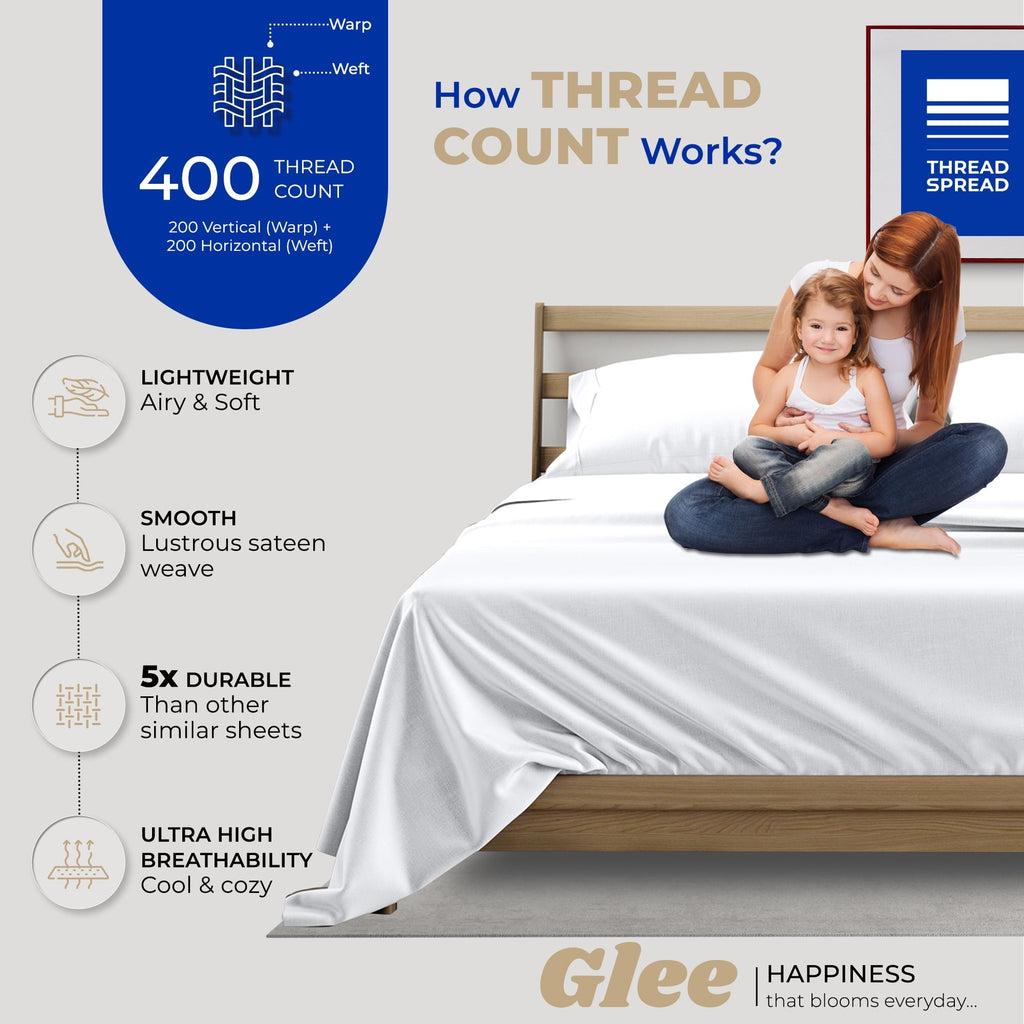 Breathable Luxury King Size Cotton Sheets Set - 400 Thread Count 4 PC 100% Cotton Sheets for King Bed, 16 In Deep Pocket King Size Cott... - Breathable Egyptian Cotton Flat & Fitted Sheets Detail