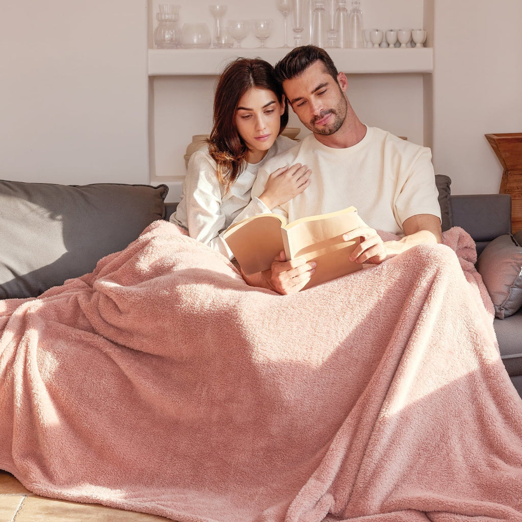Cozy Fleece Soft Fleece Throw Blanket for Couch, Super Soft Velvet Plush Bed Blanket, 50x60 Inches, Pink - Luxury Knitted Decorative Throw Blanket with Fringes Detail