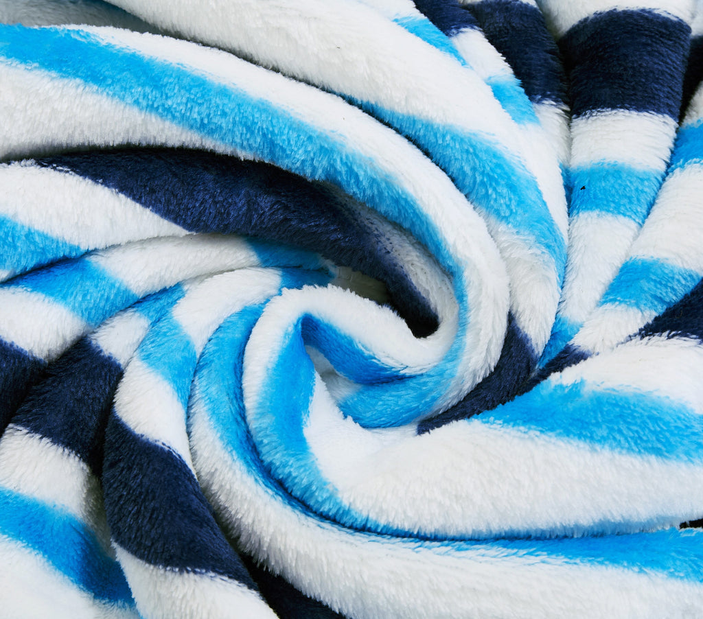 Reversible Sherpa Blue Stripes XL Oversized Throw Blanket, 72 x 50 inches, Great for a Kids Bedroom, Super Soft and Cozy - Luxury Knitted Decorative Throw Blanket with Fringes Detail