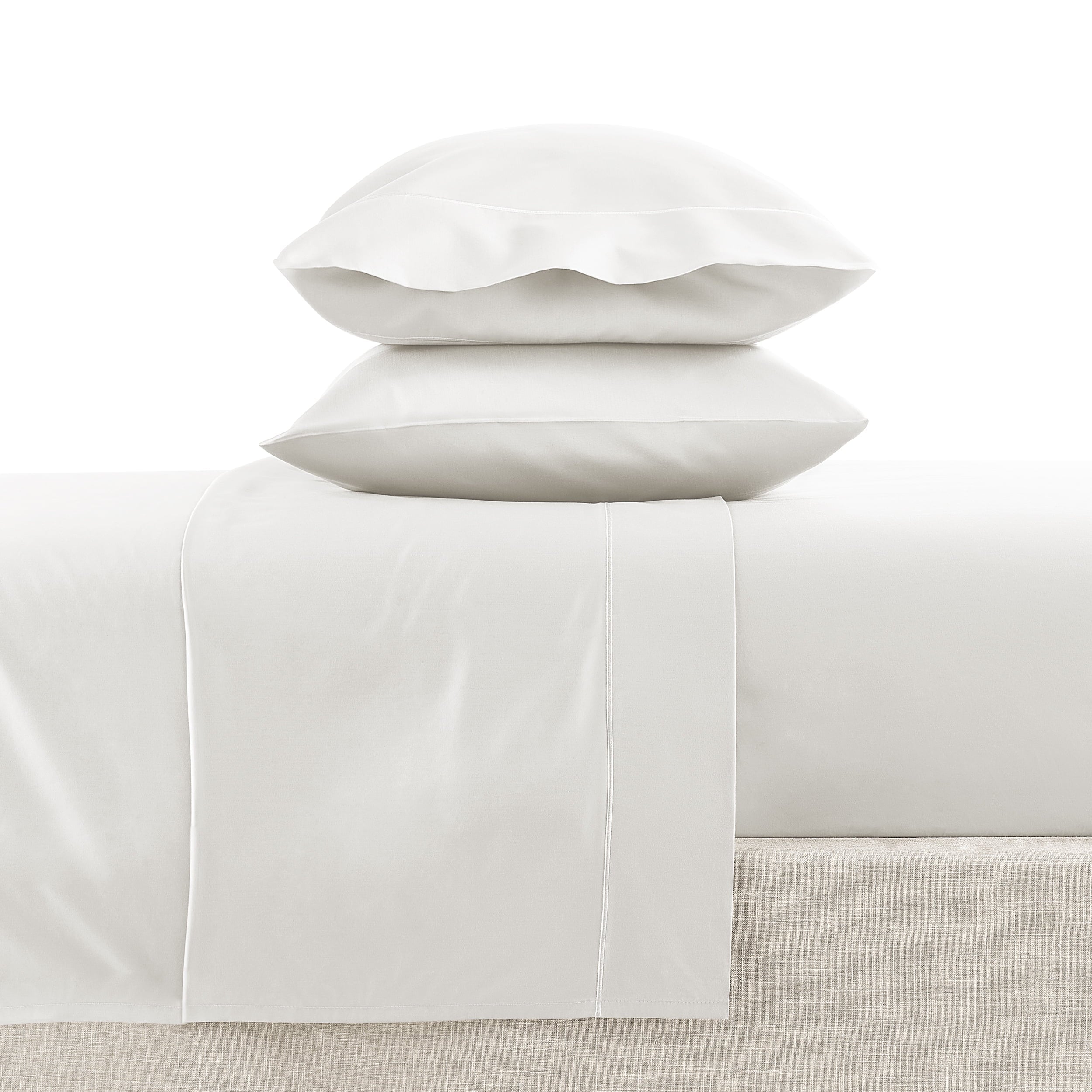 Breathable Luxury 4-Piece 600 Thread Count White Egyptian Cotton Adult Bed Sheet Set, King - Deep Pocket - Breathable Egyptian Cotton Flat & Fitted Sheets Detail