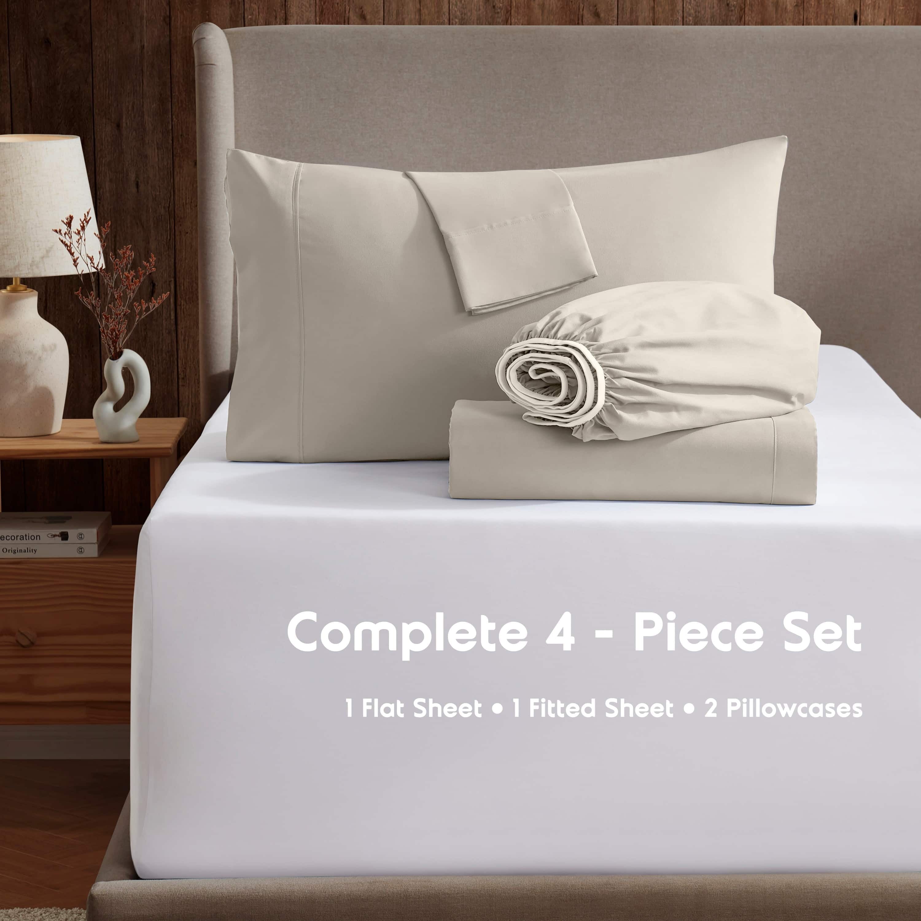 Ultra-Soft Extra Deep Pocket Full Sheets Set, 4 Piece, Fits 18"-24" Mattress, Breathable & Extra Soft Bed Sheets, Linen - Breathable Egyptian Cotton Flat & Fitted Sheets Detail