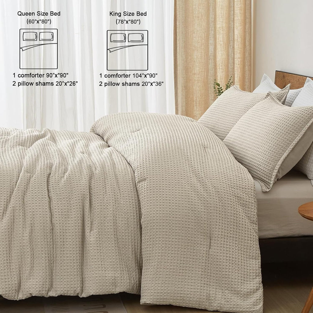 All-Season 3-Piece Waffle Weave Comforter Set Queen Size, Lightweight Comfy Bedding Set for All Season, Ultra Soft Textured 1 Co... - Cloud-Like Soft Lightweight Bed Comforter Detail