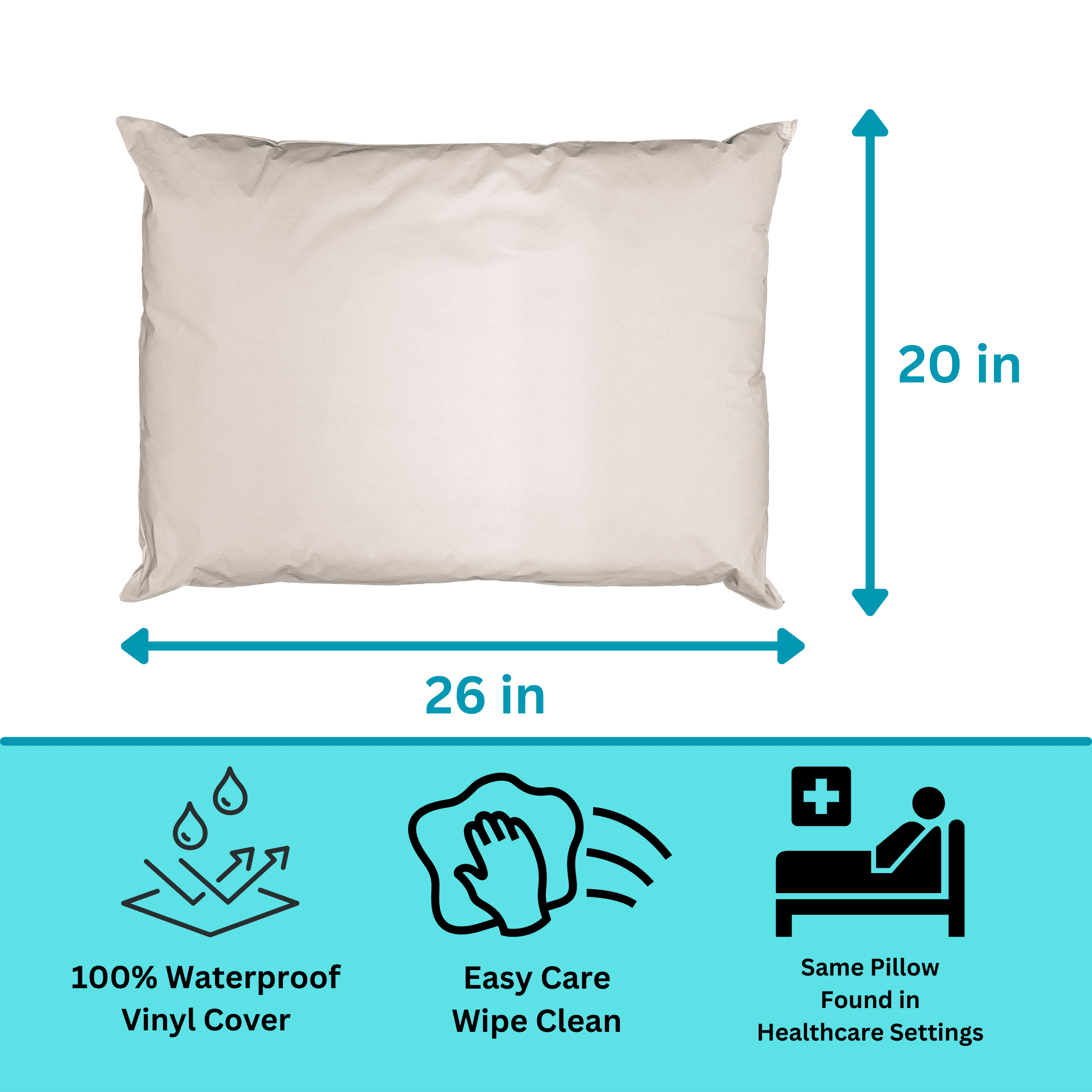Hotel Collection 2 Pack MediCheck White Vinyl Covered Bed Pillows 20 in x 26 in - Wipeable Easy Clean - Soft Low Profile Non-Fluffy Su... - Orthopedic Shredded Foam Bed Pillow Set Detail
