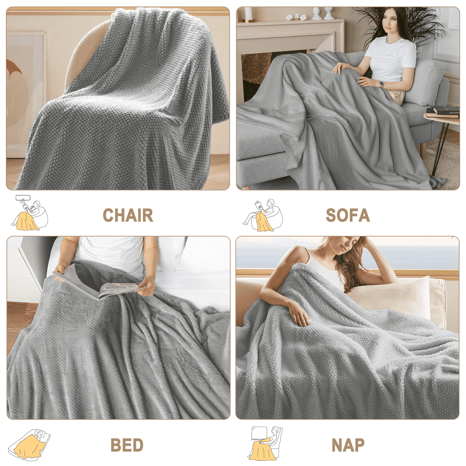 Super Soft Flannel Soft Jacquard for Couch, Waffle Weave Fuzzy s for Home Decor, Lightweight and Warm Bed s for Bed Sofa Office Travel - Cozy Fleece Throw Blanket for Couch & Bed Detail