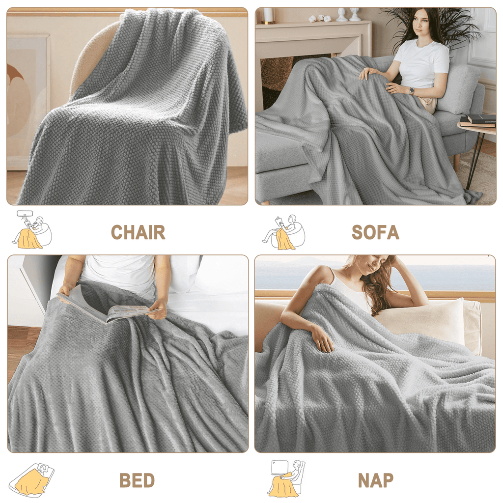 Cozy Fleece Throw Blanket, Decorative Throws with Waffle Wave Design, Super Soft Plush Fuzzy Blankets , Luxury Lightweight and Br... - Cozy Fleece Throw Blanket for Couch & Bed Detail