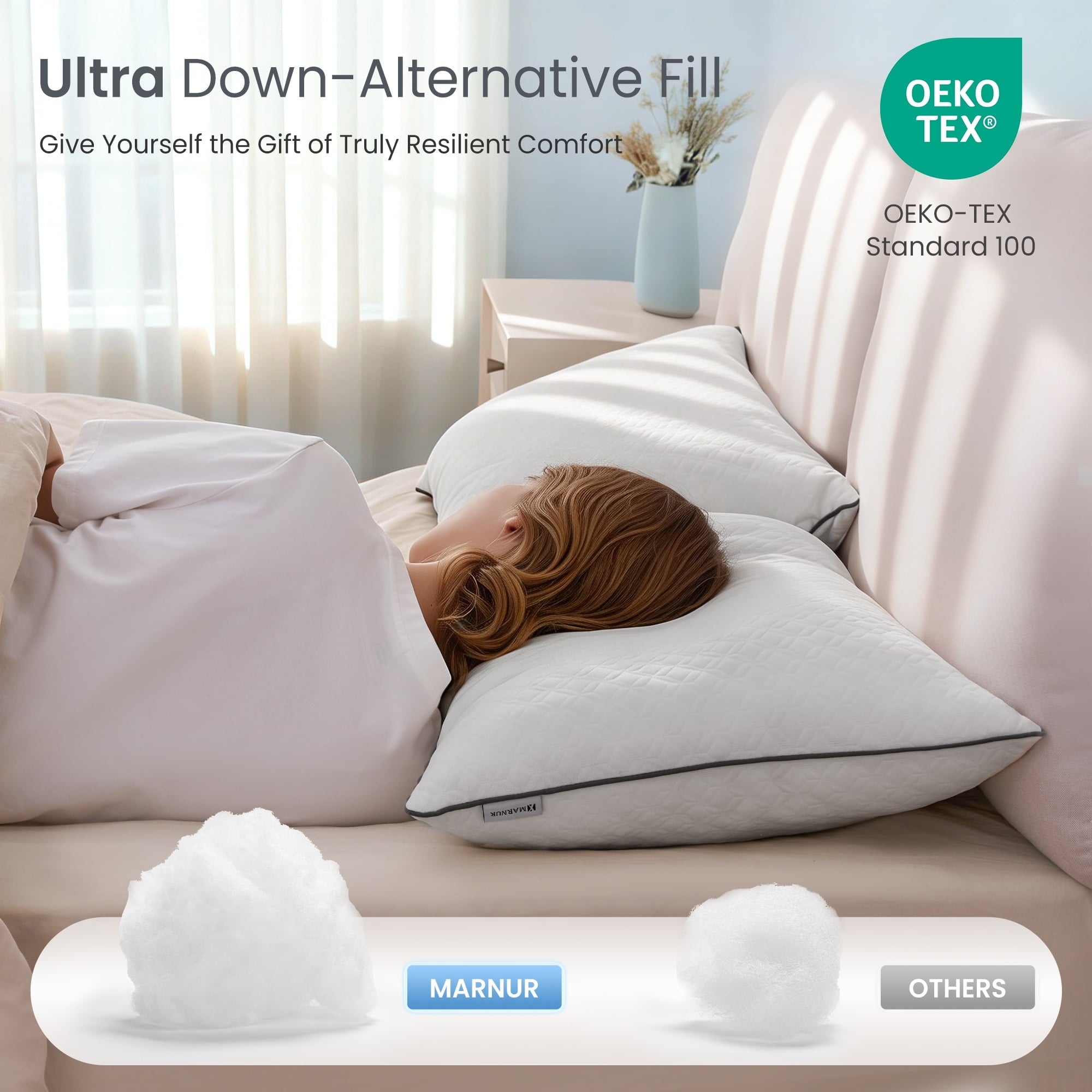 Orthopedic Support Bed Pillows Hotel Collection Luxury Down Alternative Pillow for Beds 2 Pack, Medium Support for Side & Back Sleepers ... - Hotel Quality Plush Sleeping Pillows Detail