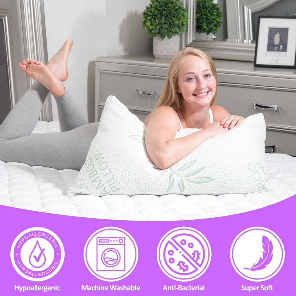 Decorative Plump King Size Bamboo Pillow, Memory Foam Bed Pillows with Washable Pillowcases, King - Hotel Quality Plush Sleeping Pillows Detail