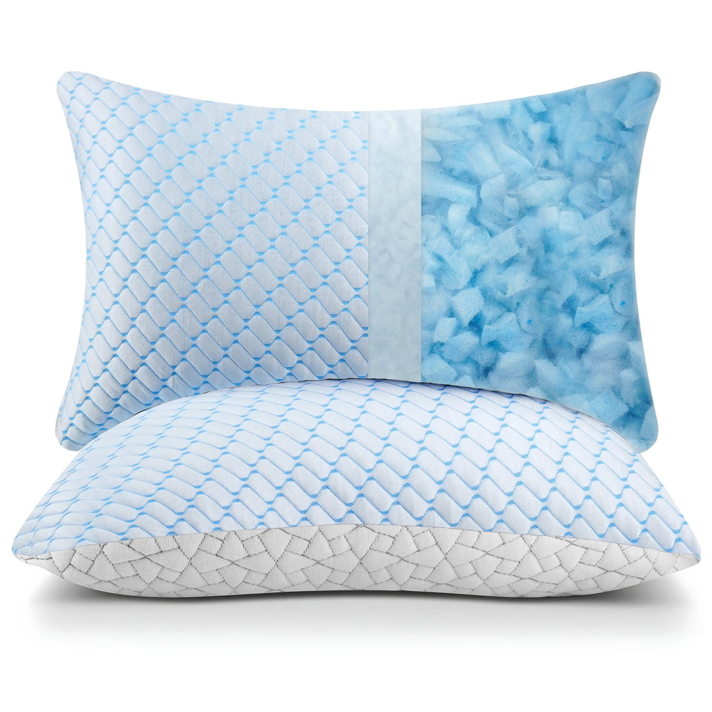 Orthopedic Support Shredded Memory Foam Pillows Standard Size Set of 2, Regulating Reversible Cooling Pillow Bed Pillow for Bed, Adjusta... - Decorative Throw Pillow Cushion for Sofa & Bed Detail