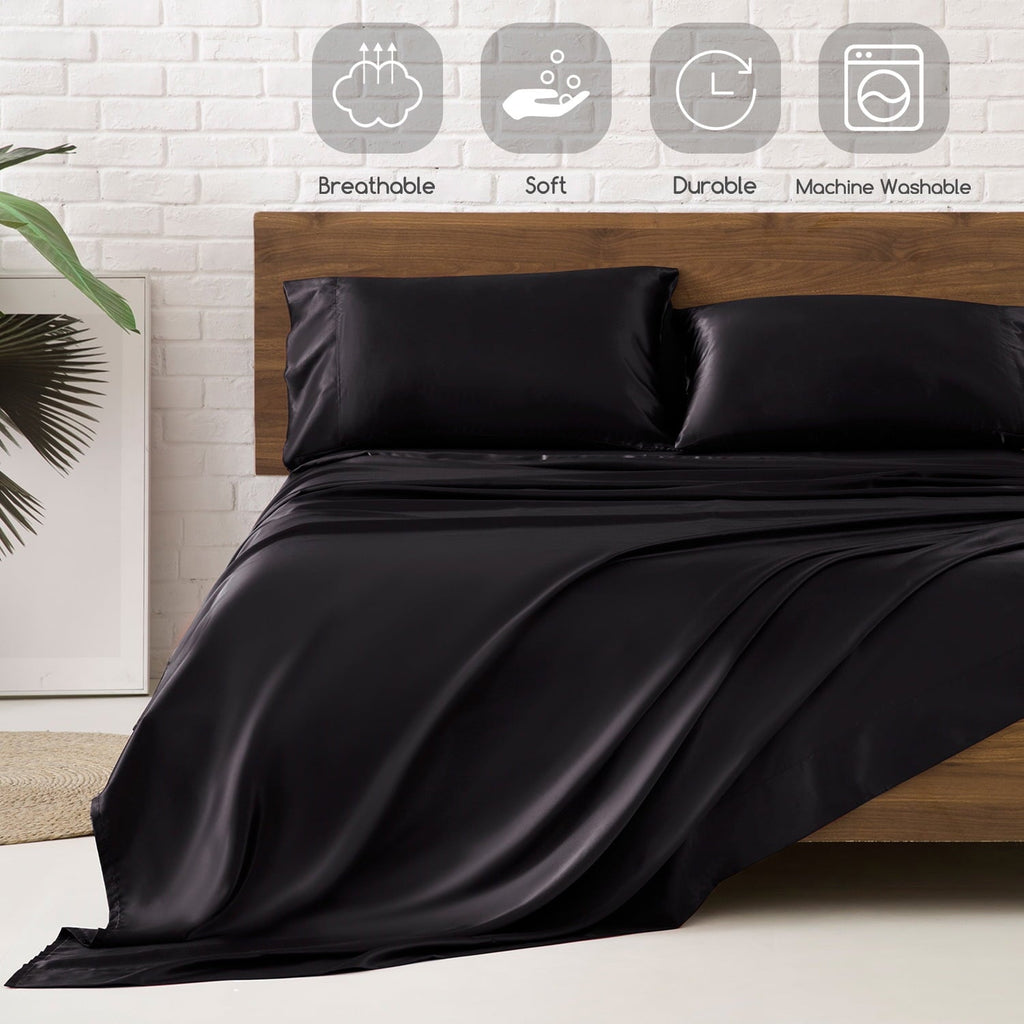 Breathable Luxury Set Queen 4 Pcs, Silky Elegant Luxurious Queen Size Bed s, with Flat , Deep Pocket Fitted for Mattress and Matching P... - Cooling Hotel Quality Bedding Sheets and Pillowcases Detail