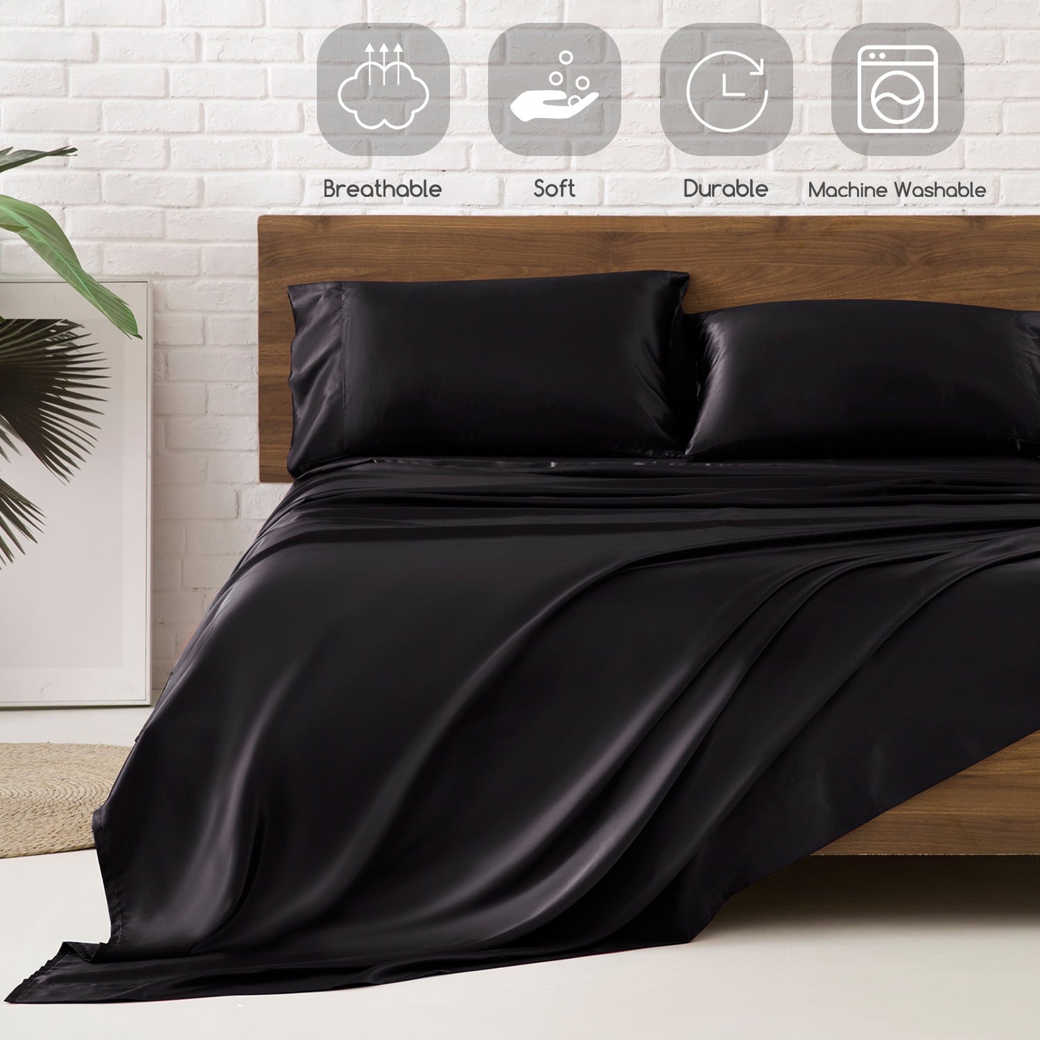Breathable Luxury Set Queen 4 Pcs, Silky Elegant Luxurious Queen Size Bed s, with Flat , Deep Pocket Fitted for Mattress and Matching P... - Cooling Hotel Quality Bedding Sheets and Pillowcases Detail