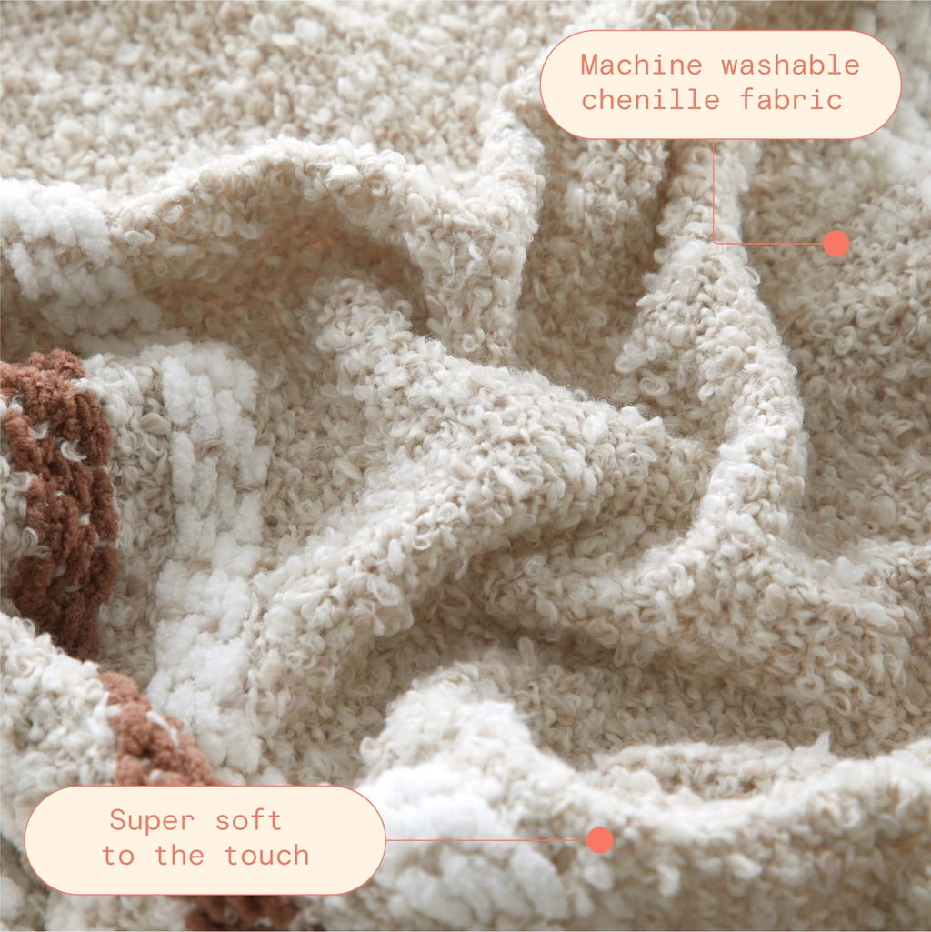 Lightweight Warm 60" x 50" Cozy Striped Porcini Chenille Throw - Super Soft Reversible Sherpa Flannel Blanket Detail