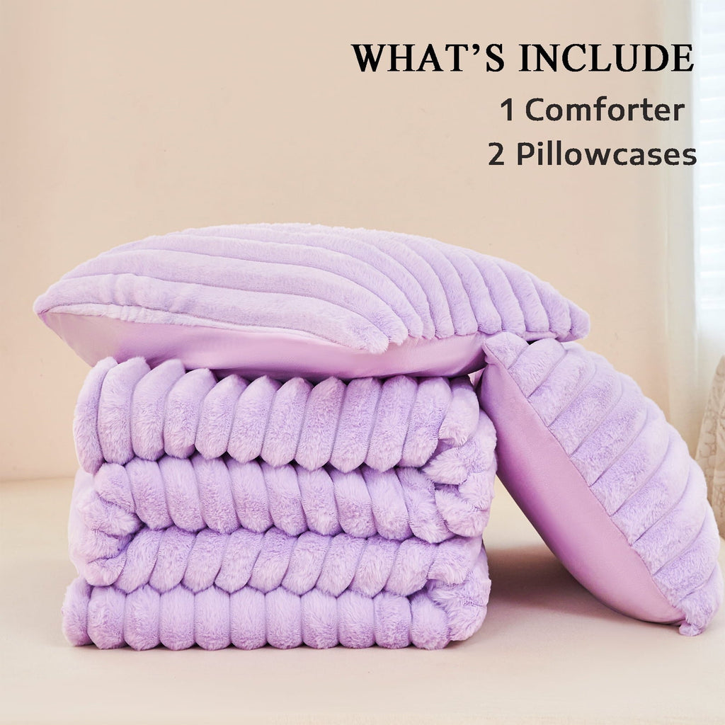 All-Season Fleece Twin Comforter Set, Light Purple Super Soft Furry Plush Bedding, Luxury Fluffy Fuzzy Heavy Bed Set for Winter ... - All-Season Down Alternative Comforter Insert Detail