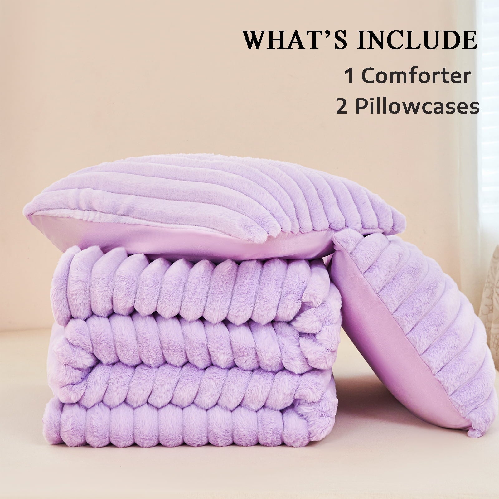 All-Season Fleece Twin Comforter Set, Light Purple Super Soft Furry Plush Bedding, Luxury Fluffy Fuzzy Heavy Bed Set for Winter ... - All-Season Down Alternative Comforter Insert Detail