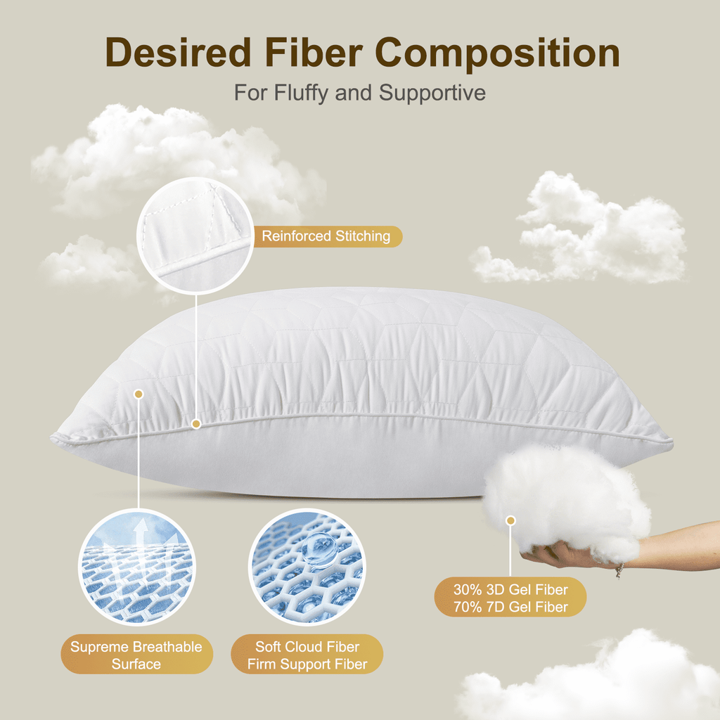 Fluffy Shredded Bed Pillows Queen Size Set of 2, Hotel Gusseted Pillows for Sleeping, Alternative to Down Pillows, Soft Supportive & ... - Ergonomic Memory Foam Pillow for Neck Pain Support Detail
