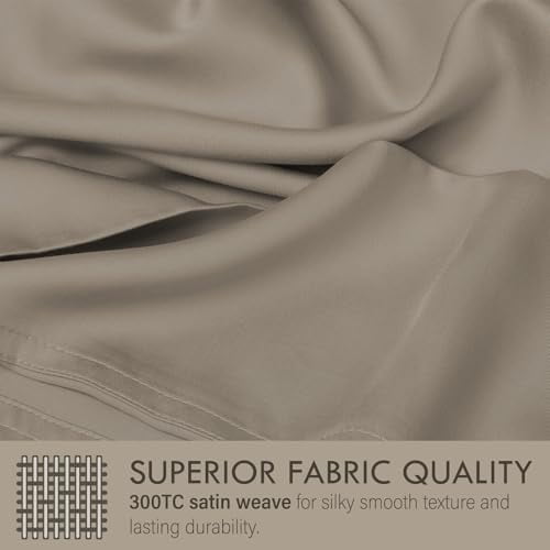 Wrinkle-Resistant Home 4-Piece Queen Bamboo Bed Sheet Set, 100% Organic Cooling Fabric, 16" Deep Pocket, Taupe - Premium Ultra-Soft Pillowcase Pair for Sleeping Detail