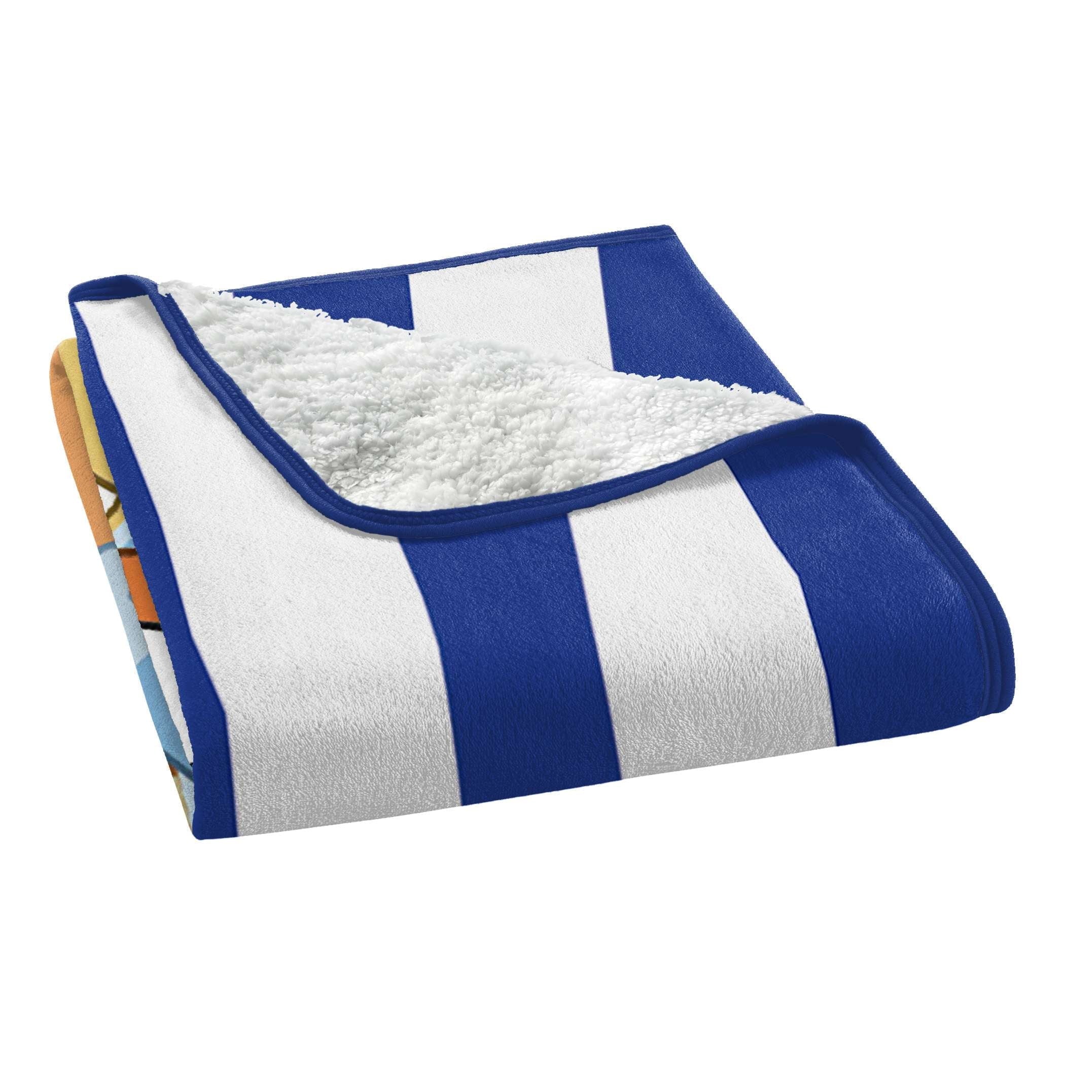 Lightweight Warm Happy Hugs Kids Silk Touch Throw Blanket with Sherpa Reverse, 46 x 60 inches Blue – Soft Plush Fleece Throw Blanket - Luxury Knitted Decorative Throw Blanket with Fringes Detail