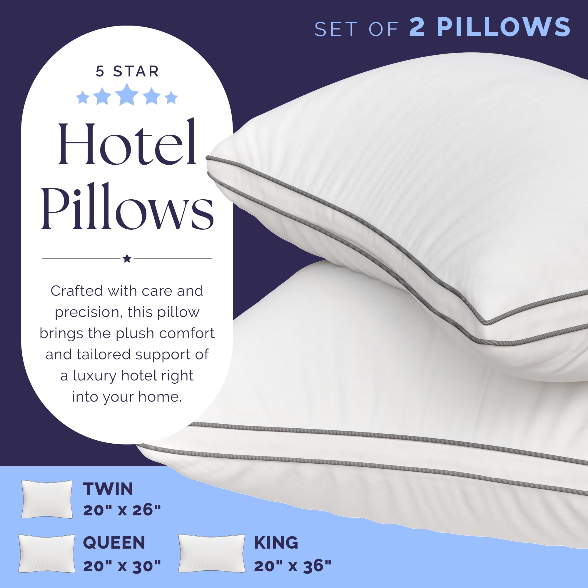 Ergonomic Memory Foam Bed Pillows Queen Size Set of 2 - Luxury Down Alternative Pillow - 5 Star Hotel Pillows for Back, Side and Stomach Sl... - Hotel Quality Plush Sleeping Pillows Detail