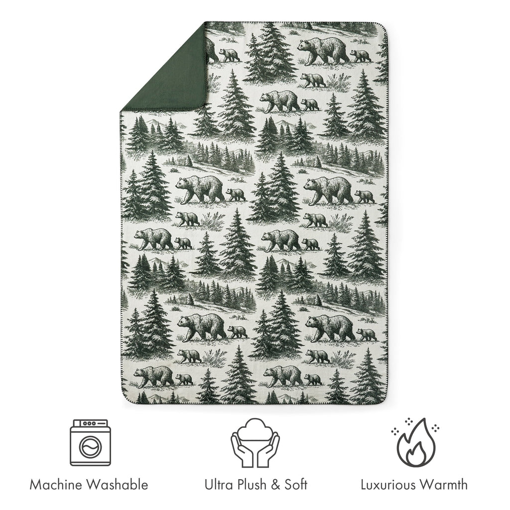 Reversible Sherpa Plush Oversized Throw Blanket for Couch or Bed, Soft Flannel Fleece, Green Pine Trees, 50"x72" - Super Soft Reversible Sherpa Flannel Blanket Detail