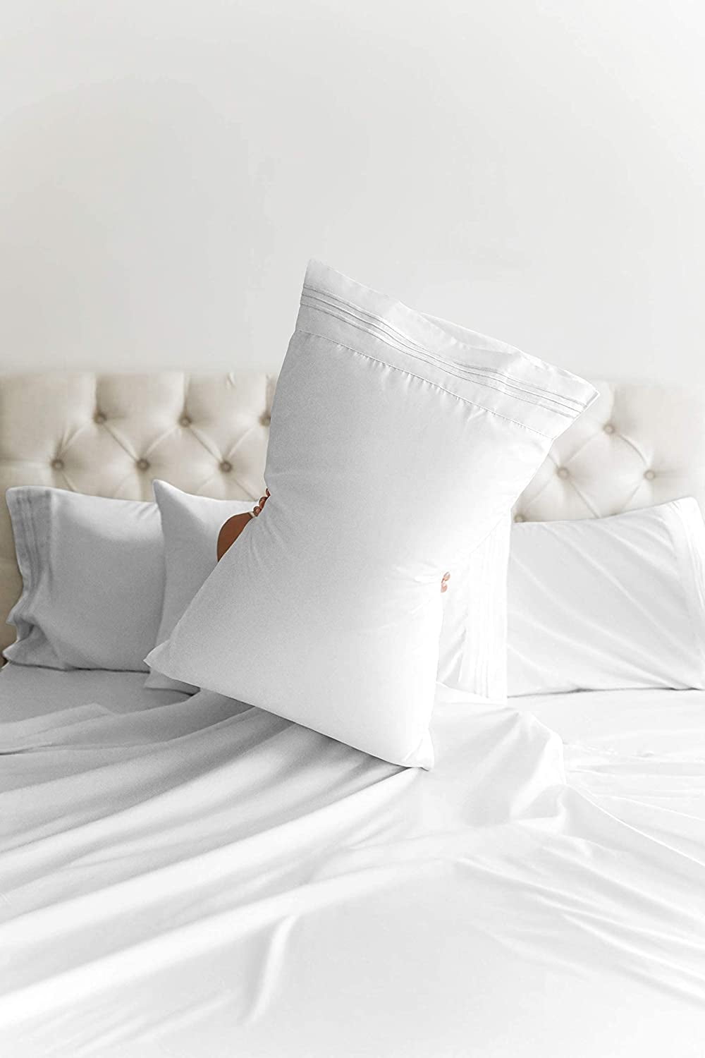 Premium Egyptian Cotton 6-Piece Breathable and Cooling Sheet Set With Extra Matching Pillowcases - King Size Bed Sheets Fits 8"-16... - Breathable Egyptian Cotton Flat & Fitted Sheets Detail