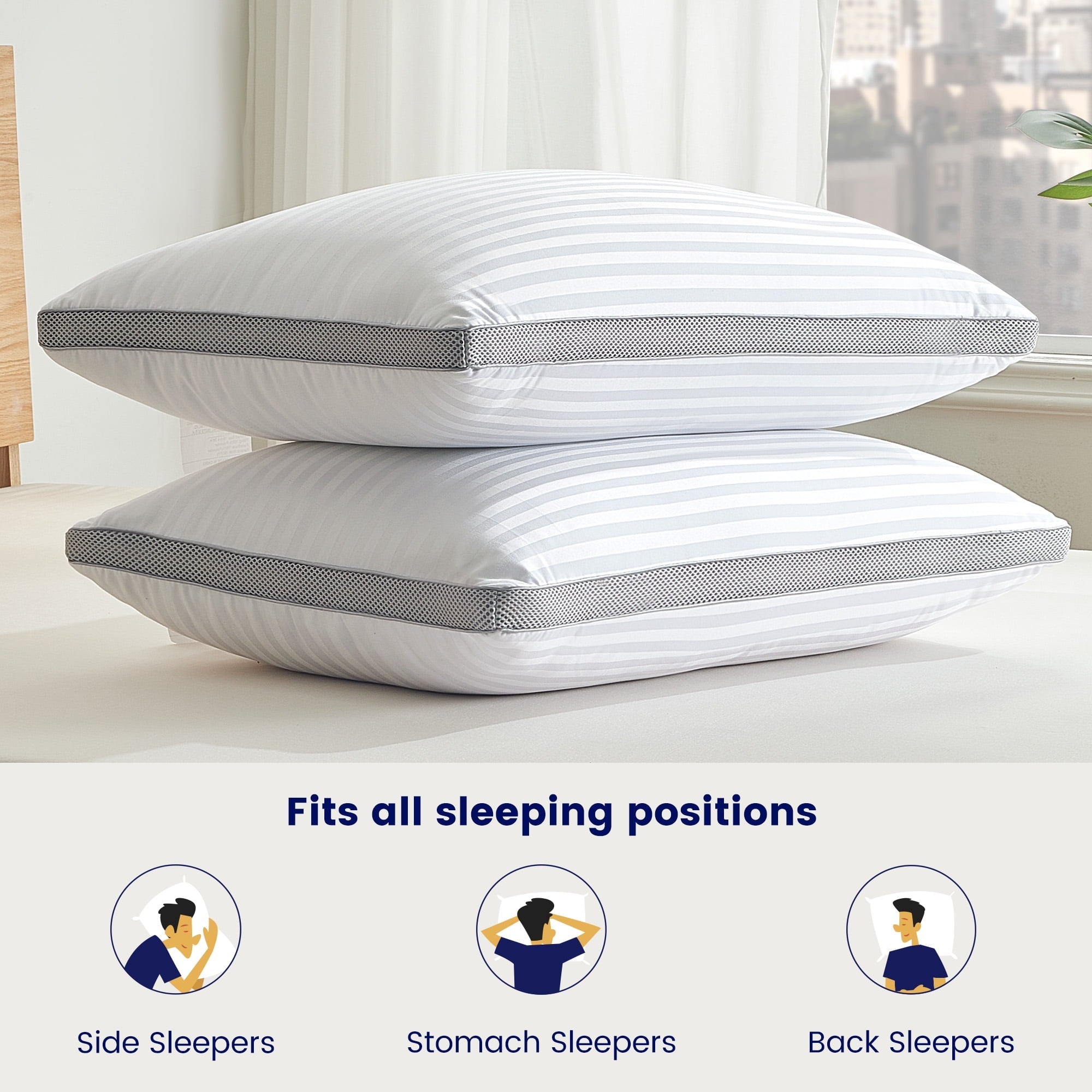 Hotel Collection Bed Pillows for Sleeping, Queen Size Set of 2, Sandwich Mesh with Breathable Sides, Premium Medium pillows for Back, ... - Ergonomic Memory Foam Pillow for Neck Pain Support Detail