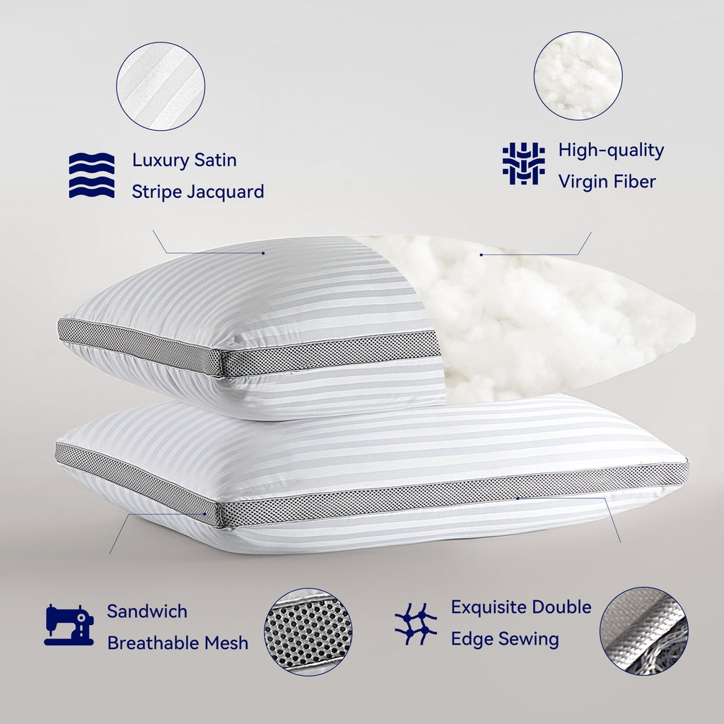 Hotel Collection Bed Pillows for Sleeping, Queen Size Set of 2, Sandwich Mesh with Breathable Sides, Premium Medium pillows for Back, ... - Ergonomic Memory Foam Pillow for Neck Pain Support Detail