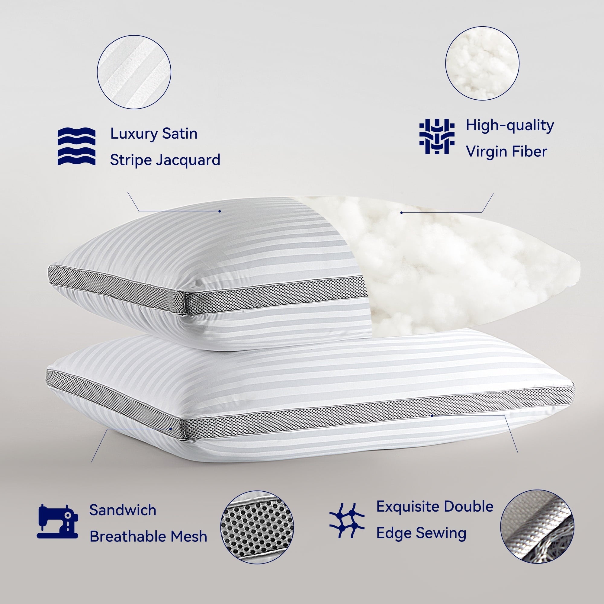 Hotel Collection Bed Pillows for Sleeping, Queen Size Set of 2, Sandwich Mesh with Breathable Sides, Premium Medium pillows for Back, ... - Ergonomic Memory Foam Pillow for Neck Pain Support Detail