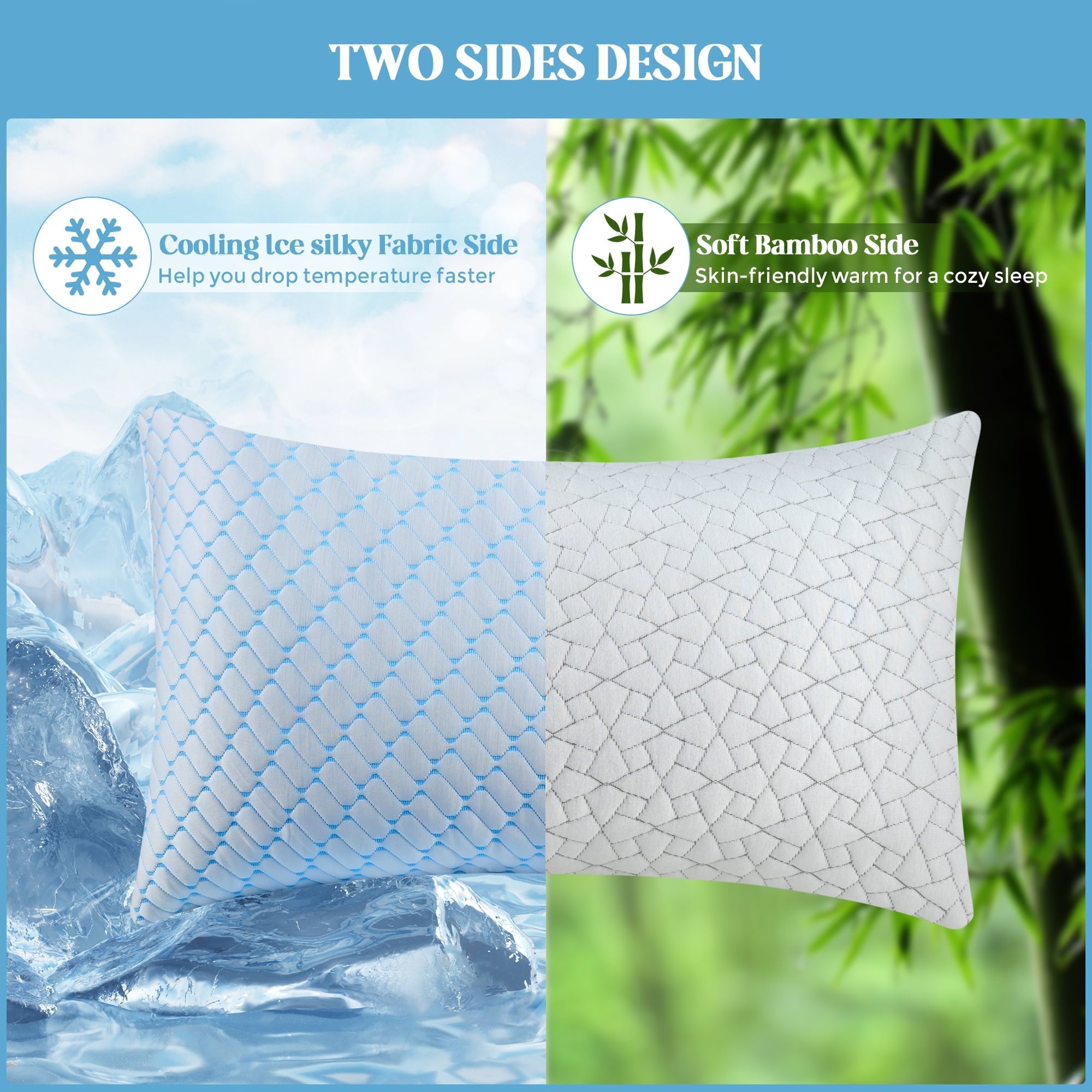Orthopedic Support Shredded Memory Foam Pillows Standard Size Set of 2, Regulating Reversible Cooling Pillow Bed Pillow for Bed, Adjusta... - Decorative Throw Pillow Cushion for Sofa & Bed Detail