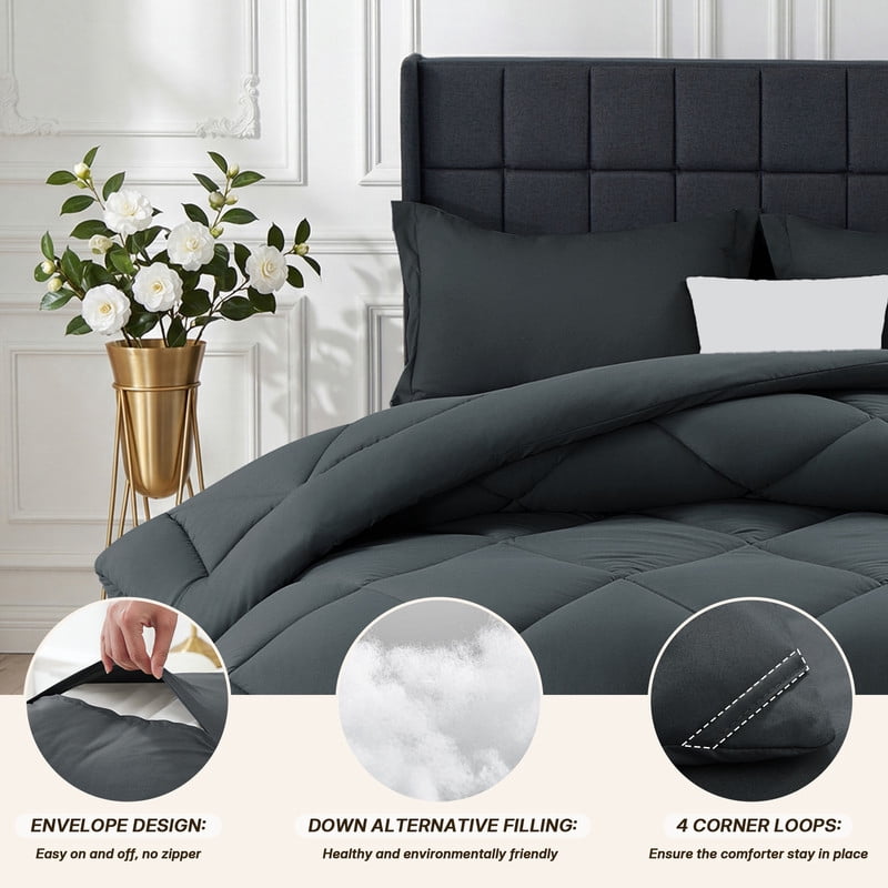 Hypoallergenic Cloud 3 Pieces Queen Size Comforter Set, All Season Lightweight Breathable Bedding Set with 1 Down Alternative Comforter an... - Luxurious Quilted Duvet Cover Set Detail