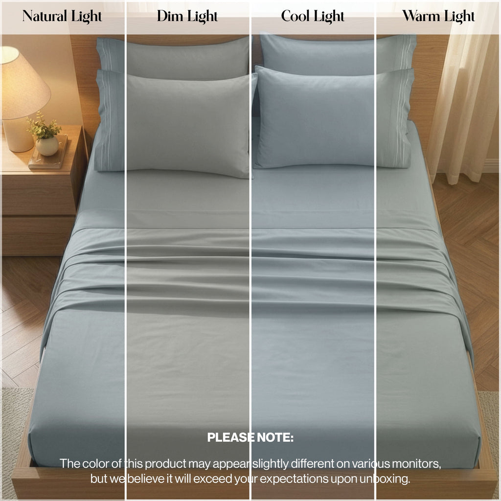 Cooling Sateen Bed Sheets - 6 Piece Ultra-Soft Microfiber Sheets Set, Deep Pocket Fitted Sheet, Flat Sheet & 4 Pillowcases, Breathab... - Cooling Hotel Quality Bedding Sheets and Pillowcases Detail