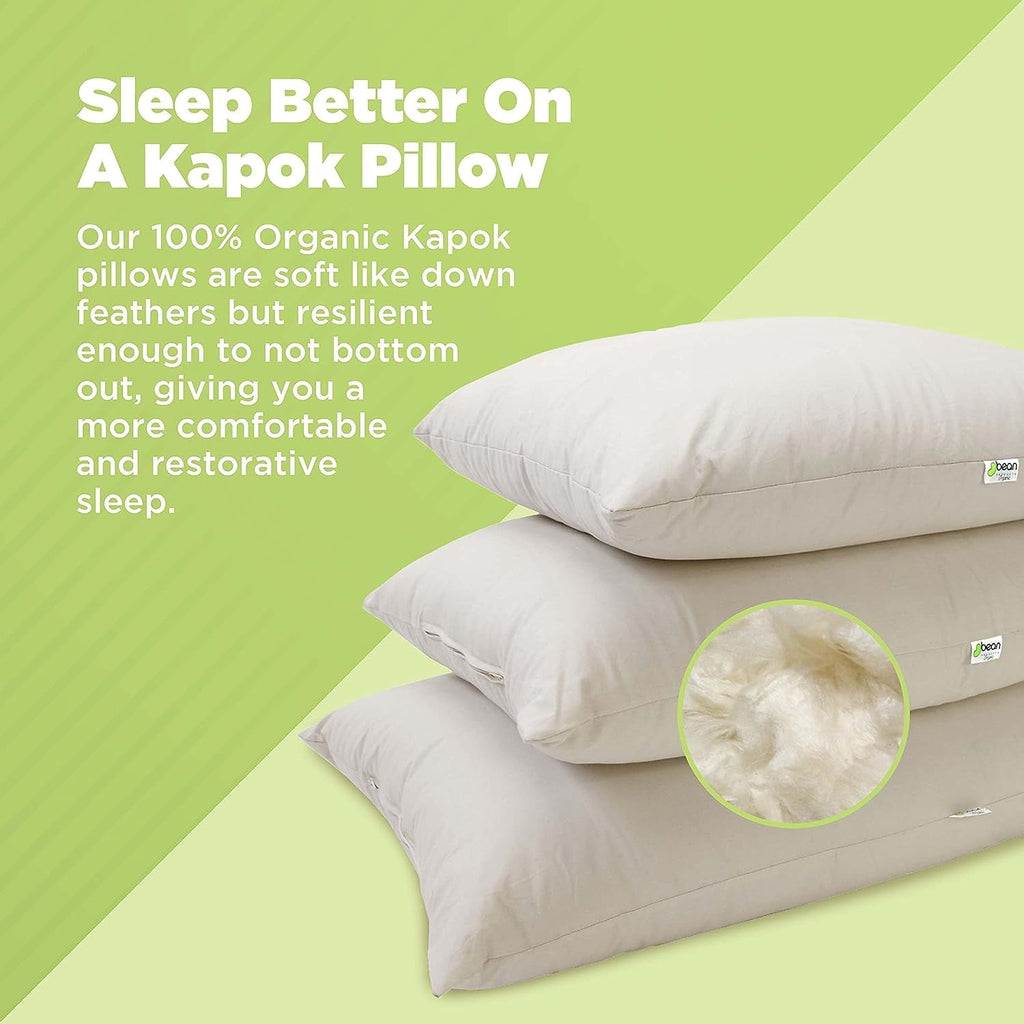 Hotel Collection Kapok 20x26" Standard Bed Pillow – Organic Cotton Fabric Soft Sleeping Pillow - Made in USA - Hotel Quality Plush Sleeping Pillows Detail