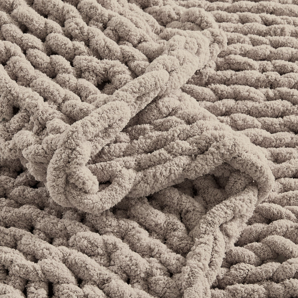Reversible Sherpa Chunky Knit Throw Blanket Handmade Soft Throws for Couch Sofa Bed, 50" x 60" Taupe - Cozy Fleece Throw Blanket for Couch & Bed Detail