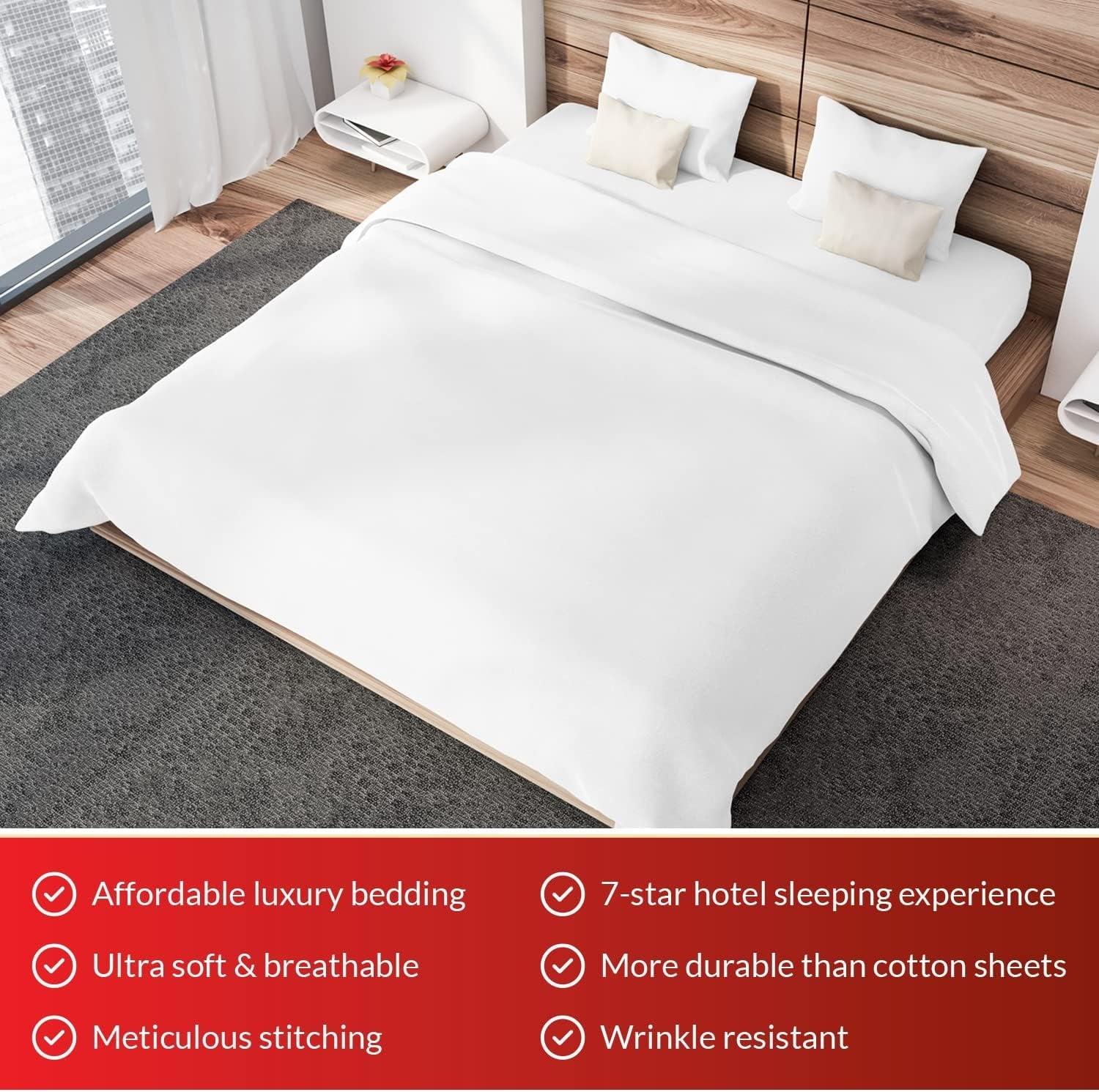 Ultra-Soft Sheet Set of 4, 16-inch Deep Pocket - Microfiber Bed Sheets, White - Cooling Hotel Quality Bedding Sheets and Pillowcases Detail