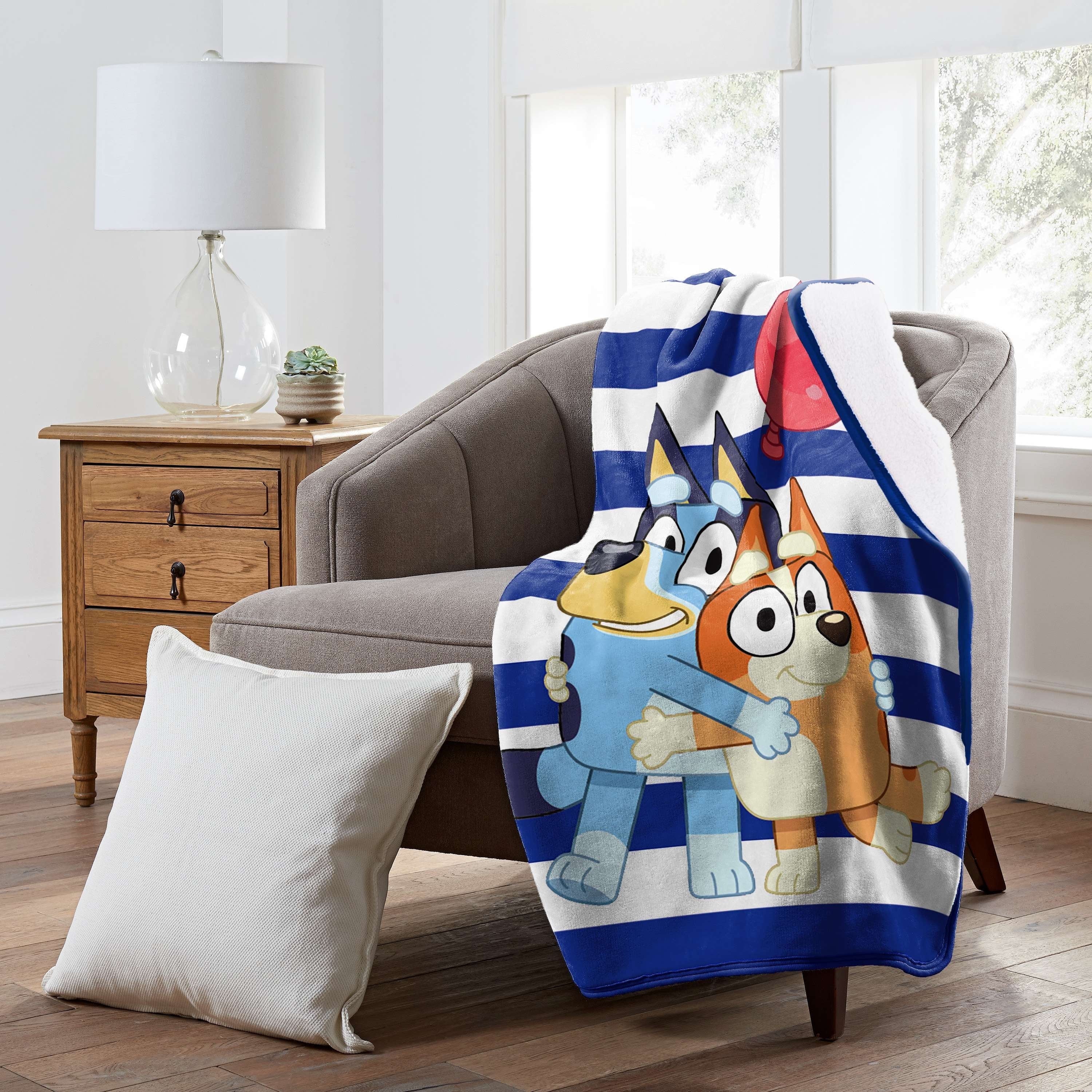 Lightweight Warm Happy Hugs Kids Silk Touch Throw Blanket with Sherpa Reverse, 46 x 60 inches Blue – Soft Plush Fleece Throw Blanket - Luxury Knitted Decorative Throw Blanket with Fringes Detail