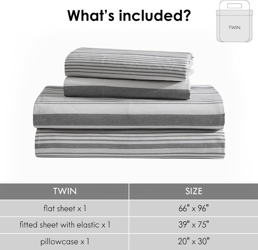 Ultra-Soft Home 3-Piece Twin Microfiber Classic Stripe Bed Sheet Set, Super Soft, Breathable Stripe Bedding with 16 inches Deep ... - Breathable Egyptian Cotton Flat & Fitted Sheets Detail