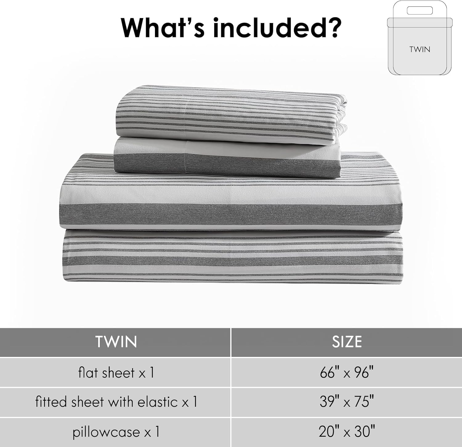 Ultra-Soft Home 3-Piece Twin Microfiber Classic Stripe Bed Sheet Set, Super Soft, Breathable Stripe Bedding with 16 inches Deep ... - Breathable Egyptian Cotton Flat & Fitted Sheets Detail
