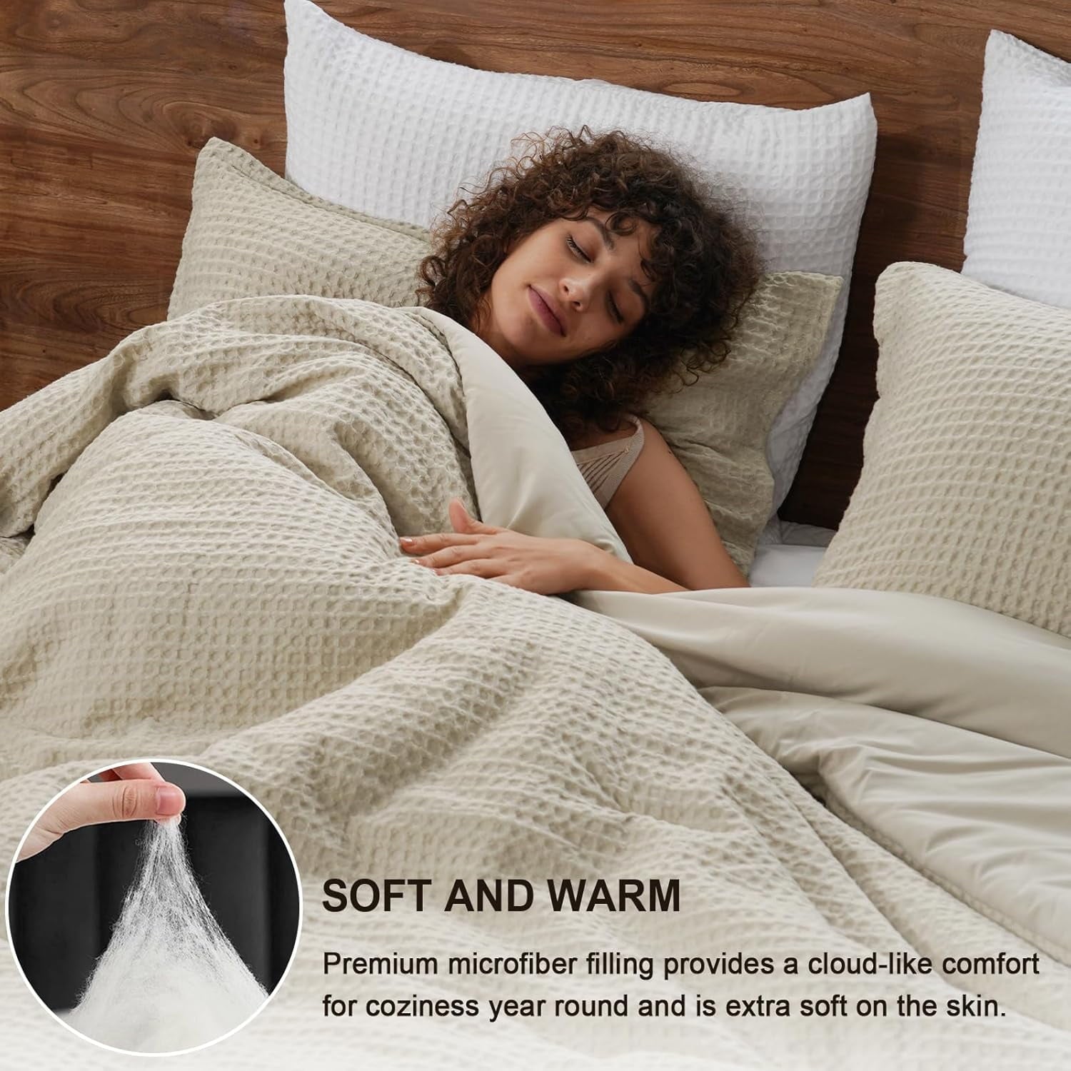 All-Season 3-Piece Waffle Weave Comforter Set Queen Size, Lightweight Comfy Bedding Set for All Season, Ultra Soft Textured 1 Co... - Cloud-Like Soft Lightweight Bed Comforter Detail